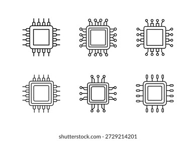 Ilustración vectorial de arte de línea de icono de chip de CPU