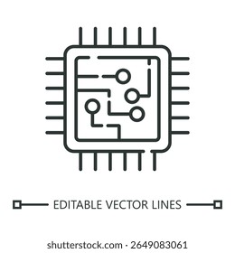 Cpu chip linear icon. Cpu chip animation showing microchips processing power, suitable for technology concepts, computer graphics, educational videos, and presentations.