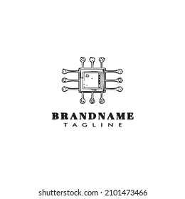 cpu chip logo cartoon icon design template. black modern isolated vector cute