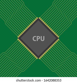 cpu chip on green board, vector illustration