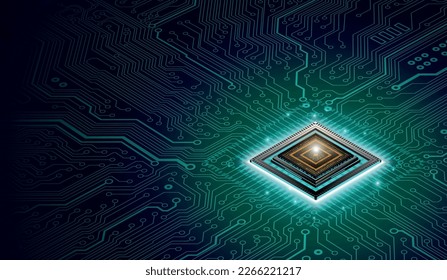 CPU Chip on Motherboard. 3D closeup of cpu. Central Computer Processors CPU concept. Quantum computer, large data processing, database concept. Futuristic microchip processor. Digital chip.