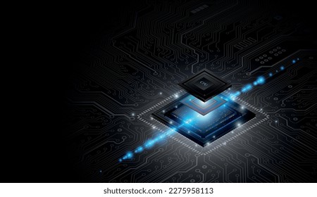 CPU Chip on Motherboard. 3D closeup of cpu. Central Computer Processors CPU concept. Quantum computer, large data processing, database concept. Futuristic microchip processor. Digital chip.