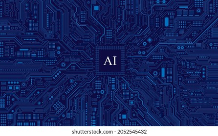 Chip de CPU en la tarjeta madre: representación 3D abstracta de un chip de procesador de computadora en una placa de circuito con microchips y otras piezas de equipo