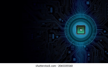 CPU Chip on Motherboard - abstract 3D render of a computer processor chip on a circuit board with microchips and other computer parts