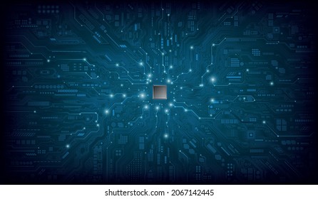 Chip de CPU en la tarjeta madre: representación 3D abstracta de un chip de procesador de computadora en una placa de circuito con microchips y otras piezas de equipo