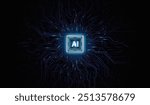 CPU Chip on Motherboard. Central Computer Processors CPU concept. Quantum computer large data processing database concept. Futuristic microchip processor.  AI chip background with circuit light.