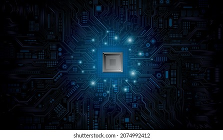  CPU Chip on Motherboard. Central Computer Processors CPU concept. Quantum computer, large data processing, database concept. Futuristic microchip processor. Digital chip.