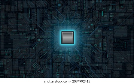  CPU Chip on Motherboard. Central Computer Processors CPU concept. Quantum computer, large data processing, database concept. Futuristic microchip processor. Digital chip.