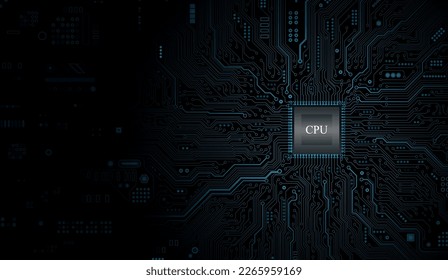 CPU Chip on Motherboard. Central Computer Processors CPU concept. Quantum computer, large data processing, database concept. Futuristic microchip processor. Digital chip.