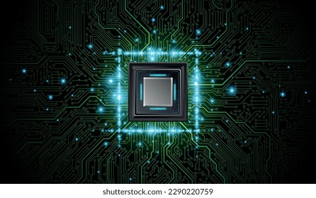 CPU-Chip auf der Hauptplatine. Zentralrechner-Prozessoren - CPU-Konzept. Quantencomputer, große Datenverarbeitung, Datenbankkonzept. Futuristischer Mikrochip-Prozessor. Digitaler Chip.