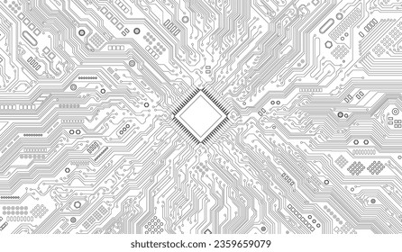 CPU Chip on Motherboard. Central Computer Processors CPU concept. Quantum computer, large data processing, database concept. Futuristic microchip processor. Digital chip.