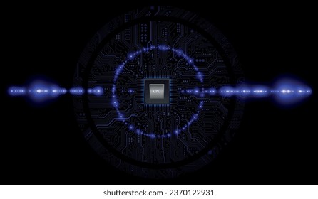 CPU Chip on Motherboard. Central Computer Processors CPU concept. Quantum computer, large data processing, database concept. Futuristic microchip processor. Digital chip.
