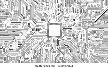 CPU Chip on Motherboard. Central Computer Processors CPU concept. Quantum computer, large data processing, database concept. Futuristic microchip processor. Digital chip.