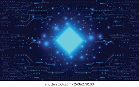 CPU Chip on Motherboard. Central Computer Processors CPU concept. Quantum computer large data processing database concept. Futuristic microchip processor. Digital chip.