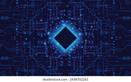 CPU Chip on Motherboard. Central Computer Processors CPU concept. Quantum computer large data processing database concept. Futuristic microchip processor. Digital chip.