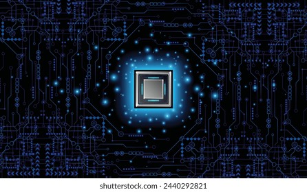 Chip de CPU en la placa base. Concepto de CPU de procesadores de ordenador central. Concepto de base de datos de procesamiento de datos de gran tamaño de computadora cuántica. Procesador de microchip futurista. Chip digital.