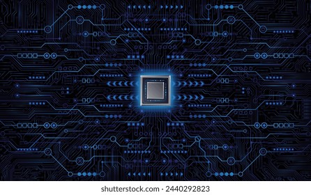 Chip de CPU en la placa base. Concepto de CPU de procesadores de ordenador central. Concepto de base de datos de procesamiento de datos de gran tamaño de computadora cuántica. Procesador de microchip futurista. Chip digital.