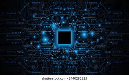 CPU Chip on Motherboard. Central Computer Processors CPU concept. Quantum computer large data processing database concept. Futuristic microchip processor. Digital chip.