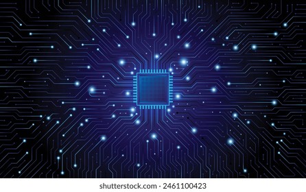 CPU Chip on Motherboard. Central Computer Processors CPU concept. Quantum computer large data processing database concept. Futuristic microchip processor. Digital chip.