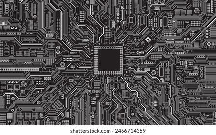 CPU Chip on Motherboard. Central Computer Processors CPU concept. Quantum computer large data processing database concept. Futuristic microchip processor. Digital chip.