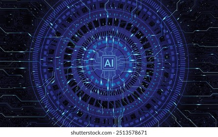 CPU Chip on Motherboard. Central Computer Processors CPU concept. Quantum computer large data processing database concept. Futuristic microchip processor.  AI chip background with circuit light.