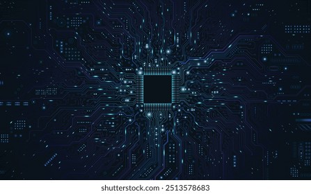 Chip da CPU na placa-mãe. Conceito de CPU de Processadores de Computador Central. Conceito de banco de dados de processamento de grandes dados de computador Quantum. Processador de microchip futurista.  Fundo de chip AI com luz de circuito.