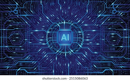 CPU Chip on Motherboard. Central Computer Processors CPU concept. Quantum computer large data processing database concept. Futuristic microchip processor. AI chip background with circuit light.