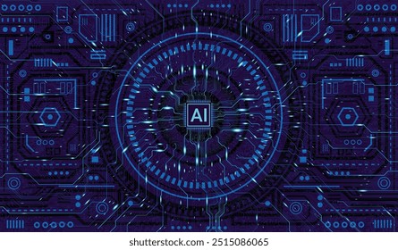 Chip da CPU na placa-mãe. Conceito de CPU de Processadores de Computador Central. Conceito de banco de dados de processamento de grandes dados de computador Quantum. Processador de microchip futurista. Fundo de chip AI com luz de circuito.