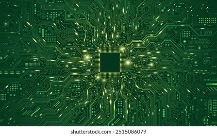 CPU Chip on Motherboard. Central Computer Processors CPU concept. Quantum computer large data processing database concept. Futuristic microchip processor. AI chip background with circuit light.