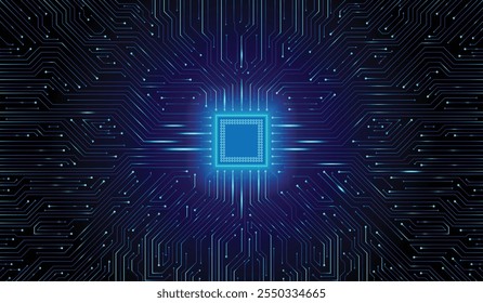 CPU Chip on Motherboard. Central Computer Processors CPU concept. Quantum computer large data processing database concept. Futuristic microchip processor. AI chip background with circuit light.