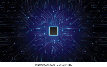 Chip da CPU na placa-mãe. Conceito de CPU de Processadores de Computador Central. Conceito de banco de dados de processamento de grandes dados de computador Quantum. Processador de microchip futurista. Fundo de chip AI com luz de circuito.