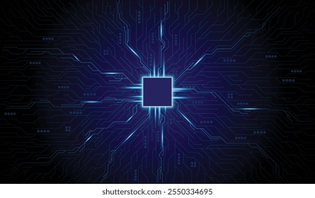 CPU Chip on Motherboard. Central Computer Processors CPU concept. Quantum computer large data processing database concept. Futuristic microchip processor. AI chip background with circuit light.