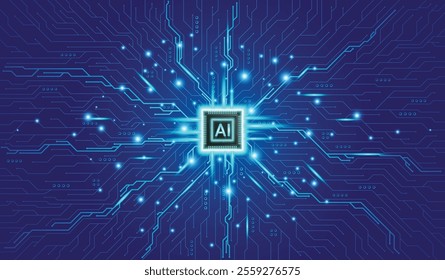 CPU Chip on Motherboard. Central Computer Processors CPU concept. Quantum computer large data processing database concept. Futuristic microchip processor. AI chip background with circuit light.