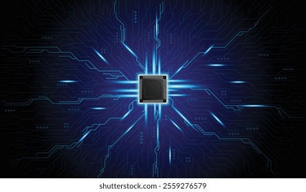 CPU Chip on Motherboard. Central Computer Processors CPU concept. Quantum computer large data processing database concept. Futuristic microchip processor. AI chip background with circuit light.
