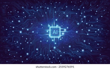 CPU Chip on Motherboard. Central Computer Processors CPU concept. Quantum computer large data processing database concept. Futuristic microchip processor. AI chip background with circuit light.