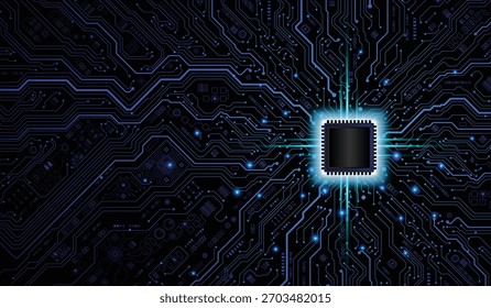 Chip da CPU na placa-mãe. Conceito de CPU de Processadores de Computador Central. Conceito de banco de dados de processamento de grandes dados de computador Quantum. Processador de microchip futurista. Fundo de chip AI com luz de circuito.
