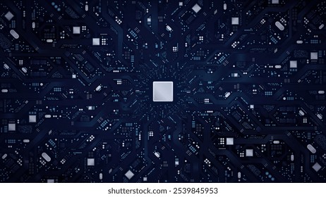 chip de CPU na motherboard. Processador de microchip futurista. Histórico tecnológico. Abstrato hardware de computador. conceito de inteligência artificial de IA. Ilustração vetorial.