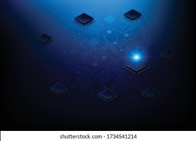 Chipset Cpu con elemento de línea de conexión de punto de la placa de circuito impreso, para tecnología y concepto futurista, ilustración abstracta del vector de fondo eps 10