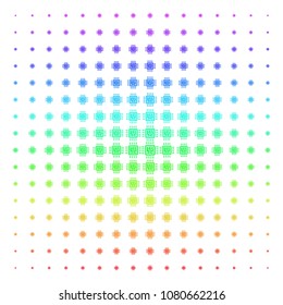 Cpu Circuit icon spectral halftone pattern. Vector cpu circuit symbols arranged into halftone grid with vertical rainbow colors gradient. Designed for backgrounds, covers and abstract concepts.