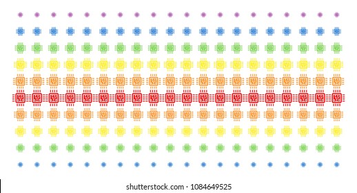 Cpu Circuit icon spectrum halftone pattern. Vector symbols arranged into halftone matrix with vertical spectral gradient. Designed for backgrounds, covers, templates and abstract concepts.