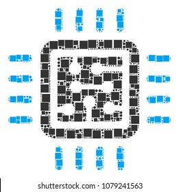 Cpu Circuit mosaic icon of square shapes and circle particles in variable sizes. Vector objects are organized into cpu circuit composition design concept.