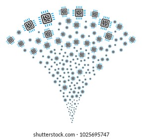 Cpu Circuit stream fountain. Vector illustration style is flat iconic symbols. Object fountain created from random pictograms as cpu circuit fireworks.