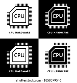 CPU Computer Line and Glyph Style. Hardware Vector Illustration. Computer Chip Logo Symbol. Media Icon For Web and Print Template
