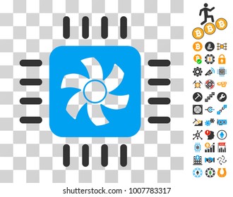 Cpu Cooler icon with bonus bitcoin mining and blockchain clip art. Vector illustration style is flat iconic symbols. Designed for crypto currency apps.