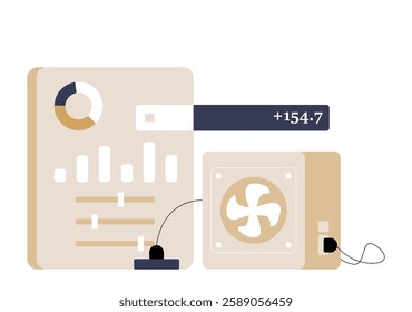 CPU Cooling System With Performance Metrics In Flat Vector Illustration Symbolizing Computer Hardware, Heat Management, And System Optimization, Isolated On White Background