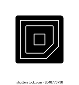 Marca de la esquina de la Cpu con el icono de glifo negro. Mostrando en qué dirección se debe colocar el microchip en la motherboard del equipo. Símbolo de silueta en el espacio blanco. Ilustración aislada del vector