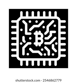 Vector de icono de glifo de minería de criptomonedas de la CPU. Signo de minería de criptomonedas de la CPU. Ilustración de símbolo aislado