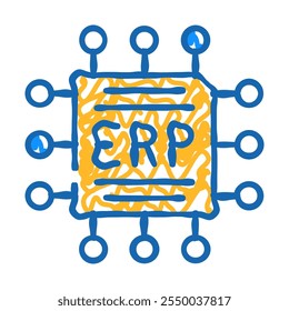 vetor de esboço do ícone de doodle do planejamento de recursos da empresa da cpu. sinal de planejamento de recursos da empresa da cpu. ilustração de símbolo isolado