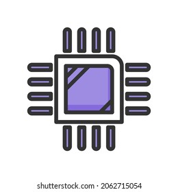 CPU filled line icon, electronic and computer operation processing 4000x4000 pixel of artboard white background