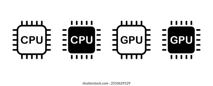 CPU and GPU core icon. Central graphic processor symbol. Circuit board chipset vector illustration. Computer hardware sign. Microprocessor electronic scheme. Microchip isolated pictogram.